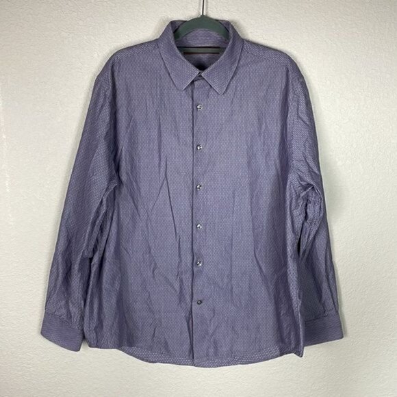 Perry Ellis Mens Purple Gray Textured Button Front Collared Dress Shirt Sz XL - Picture 1 of 9